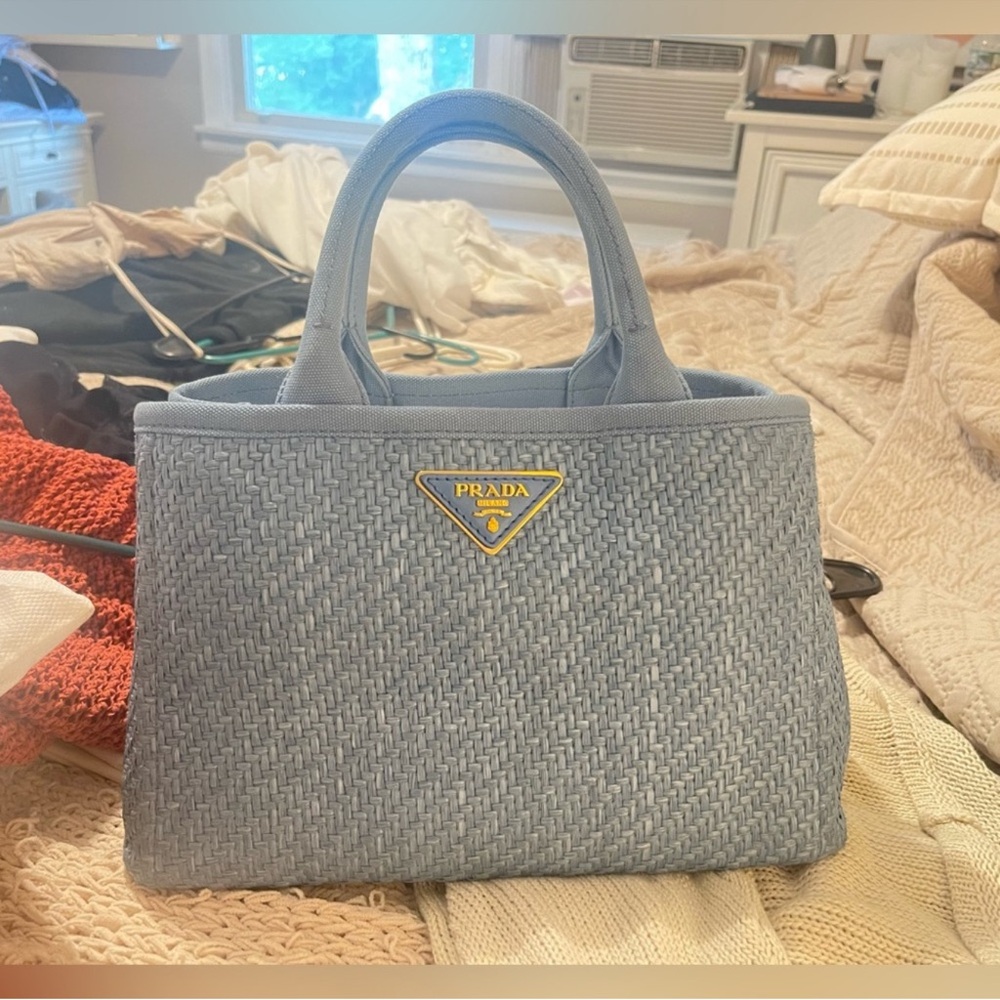 Prada Light Blue Woven Tote